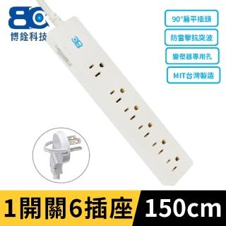 【BC】1開6插3孔加大孔距延長線 1.5米(KTC-98316/15A/1.5M)
