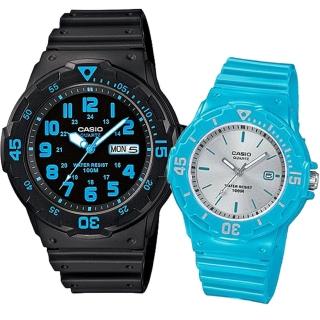 【CASIO 卡西歐】夏日錶心機 指針對錶(MRW-200H-2B+LRW-200H-2E3)