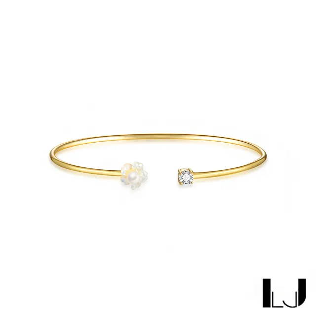 【Little Joys】旅美原創設計 母貝珍珠花瓣鋯石925銀鍍金手環