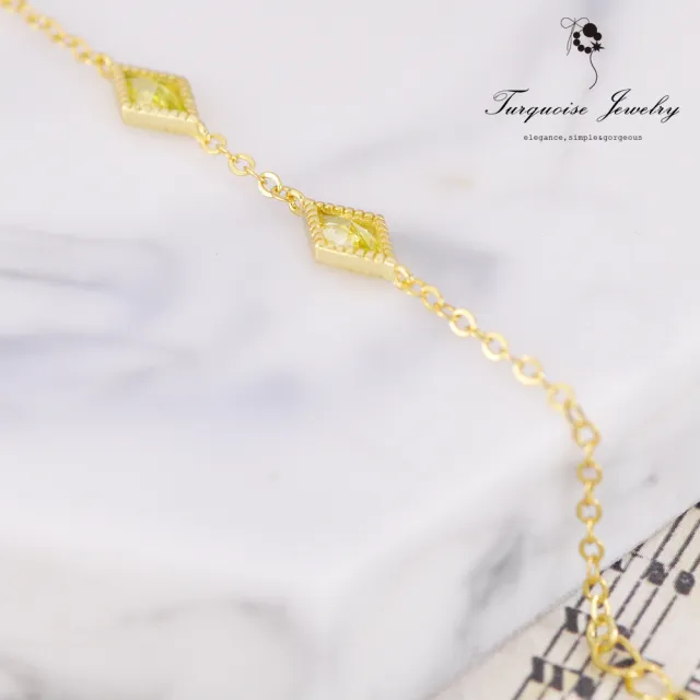 【Turquoise Jewelry】輕珠寶系列優雅陽光黃菱格鋯石墜飾S925銀鍍金手鍊(tqst0003-yellow)
