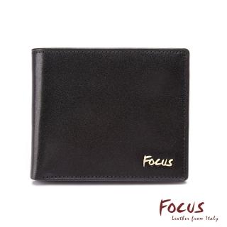 【FOCUS】真皮時尚黑簡約5卡透明窗拉鍊男短夾FGB2288(義大利植鞣革/頭層牛皮/男皮夾)