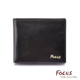 【FOCUS】真皮時尚黑9卡透明窗左右翻男短夾FGB2950(義大利植鞣革/頭層牛皮/男皮夾)