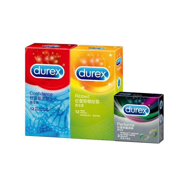 【Durex杜蕾斯】薄型裝12入+螺紋裝12入+飆風碼3入保險套(共27入)