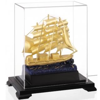 【開運陶源】招財純金箔雕塑 小櫥窗(一帆風順)