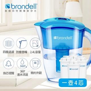 【Brondell】美國邦特爾 純淨濾水壺 （藍）＋4入八週長效濾芯(共1壺4芯)
