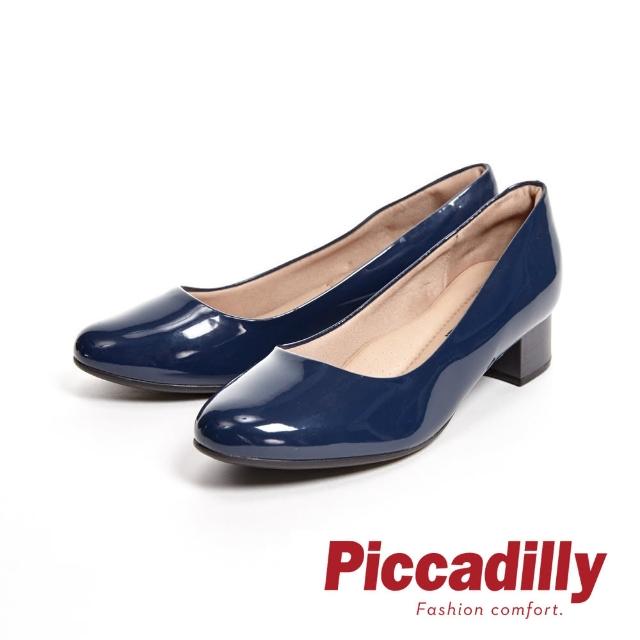 【piccadilly】俐落優雅 粗跟低跟女鞋(亮面藍)