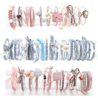 【Ada】韓國流行氣質知性蕾絲珍珠高彈力超耐用造型髮圈髮帶(20入裝/盒 淡藍色 藏藍色)
