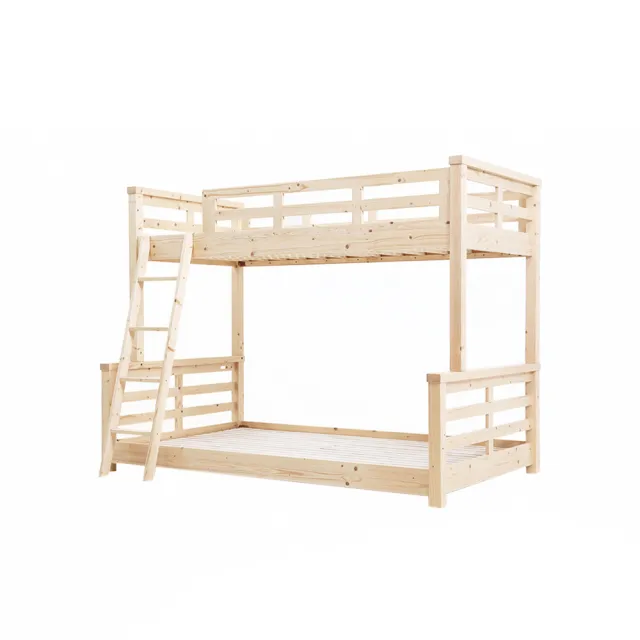 【H&D】艾廉日式清新雙層床架組127CM-3件式(雙層床 松木 床架 木床架 床墊)