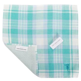 【TRUSSARDI】獵狗刺繡LOGO格紋純綿方巾(湖水綠)