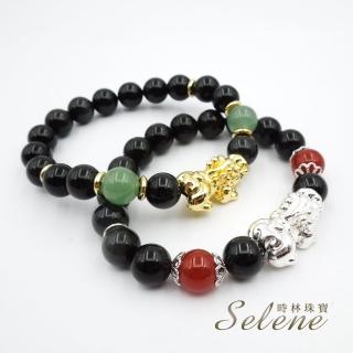 【Selene】聚財擋煞黑彩曜貔貅手珠(金銀二款任選9-10mm)