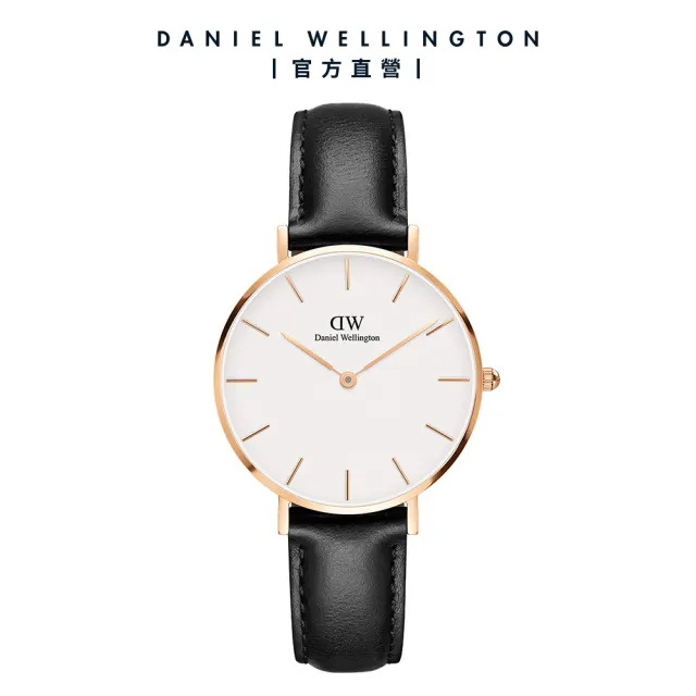 【Daniel Wellington】DW 手錶  Petite Sheffield 32mm爵士黑真皮皮革錶-玫瑰金框(DW00100174)