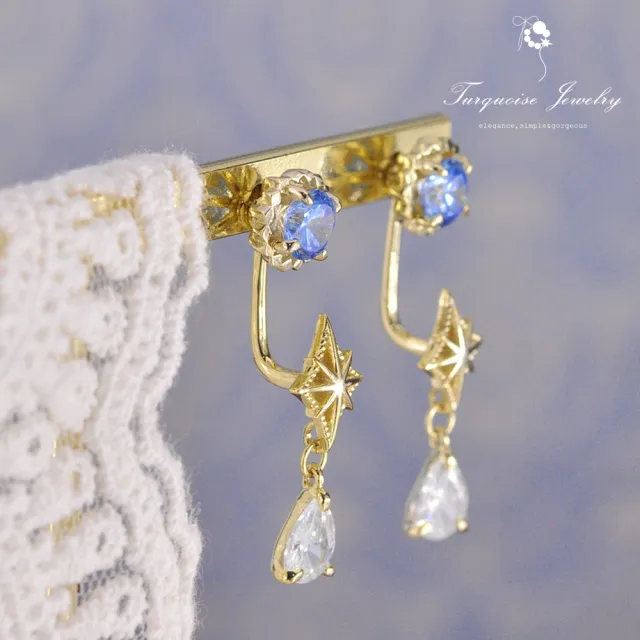 【Turquoise Jewelry】輕珠寶系列宇宙中的星軌藍色鋯石S925銀鍍金耳+耳環組(tqsh0005)