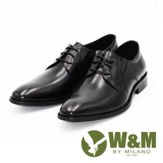 【W&M】真皮尖頭綁帶休閒男鞋皮鞋(黑)