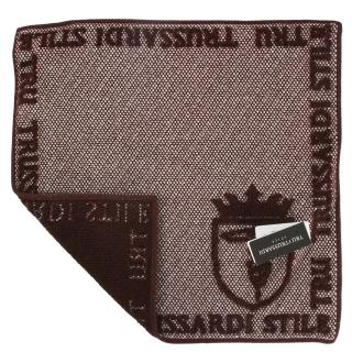 【TRUSSARDI】立體刺繡皇冠LOGO純綿方巾(巧克力色)