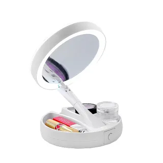 【iSFun】LED化妝鏡 圓型雙面摺疊收納桌上鏡(二代USB供電款)