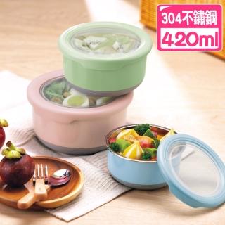 【佳工坊】304不鏽鋼北歐圓型附蓋保鮮隔熱碗(420ml)