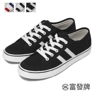 【FUFA Shoes 富發牌】雙線拼接帆布休閒鞋-黑白 2XA01CSZ(帆布鞋/平底鞋/懶人鞋)