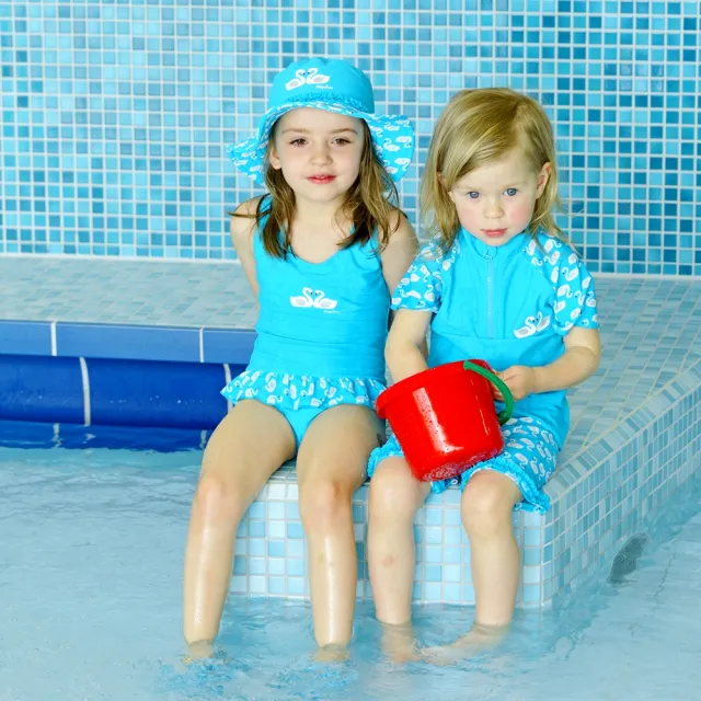 【德國Playshoes】抗UV防曬短袖兩件組兒童泳裝-天鵝(認證UPF50 泳衣+泳褲)