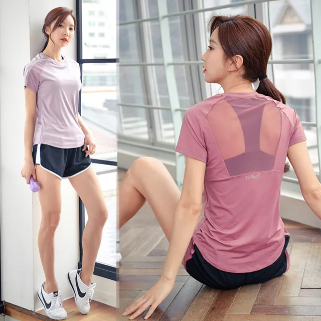 【BODYAIR】性感美背肩拼紗上衣(瑜珈.慢跑.運動.健身.透氣.舞蹈.運動服)