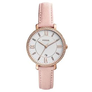 【FOSSIL】Dazzling耀眼水鑽皮革女錶-白x玫瑰金框/36mm(ES4303)