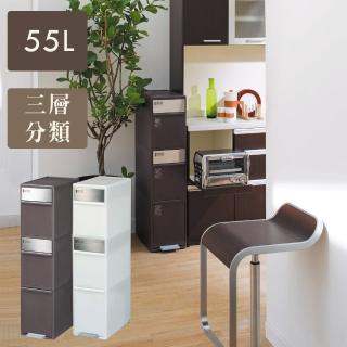 【日本Like-it】直立式三層前開踩踏分類垃圾桶55L