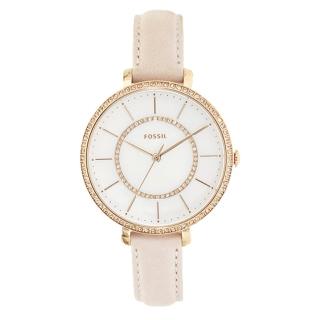 【FOSSIL】氣質石英女錶 皮革錶帶 珍珠貝錶面 粉 防水 鑲嵌晶鑽│國隆(ES4455)