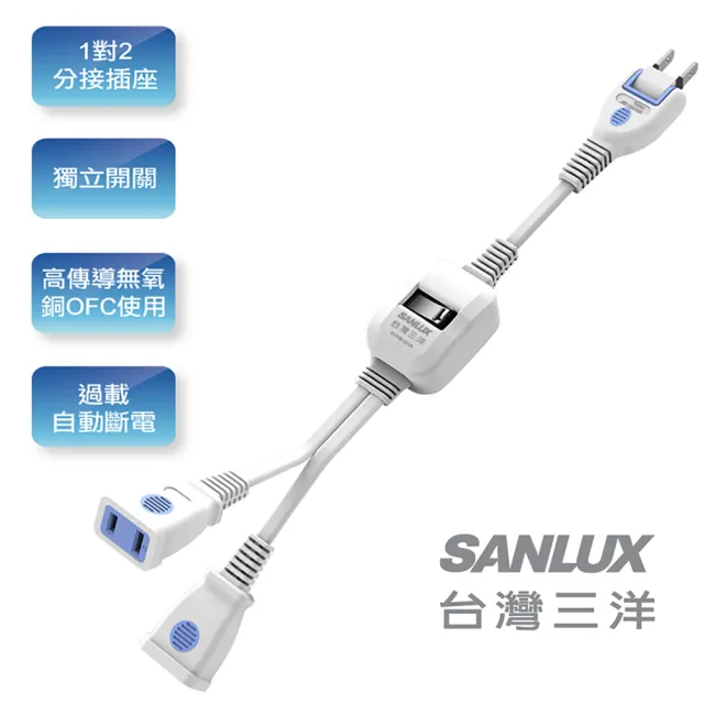 【SANLUX 台灣三洋】1對2分接延長線 SYPW-221(2孔1對2單開關)