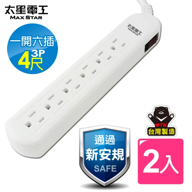 太星電工 一開六插電腦延長線3P/15A/4尺(2入)