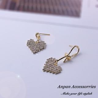 【Anpan】925銀針韓東大門水鑽愛心同結不對稱耳環