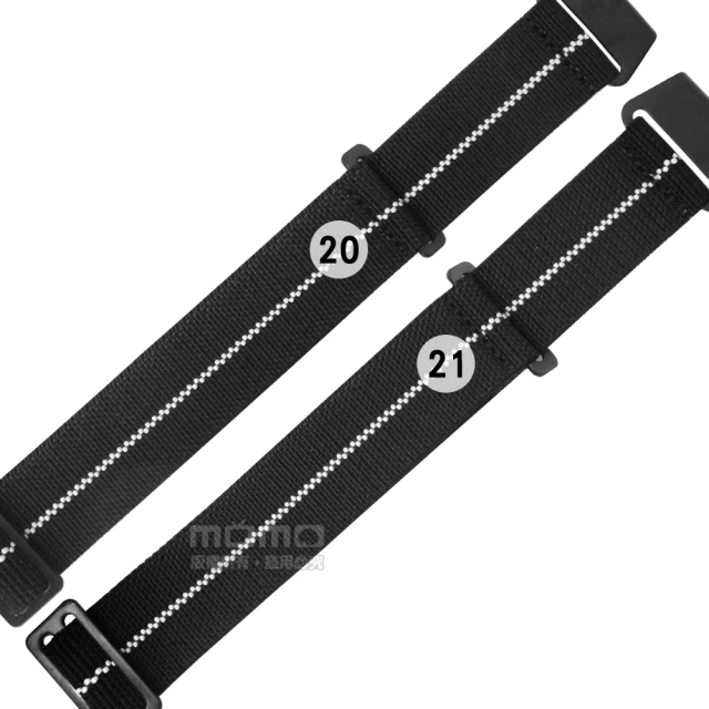 【Watchband】20.21 mm / 各品牌通用 穿戴方便 輕便柔軟 不鏽鋼扣頭 彈性尼龍錶帶(黑白色)