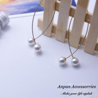 【Anpan】韓東大門NYU珍珠流蘇線條耳釘式耳環