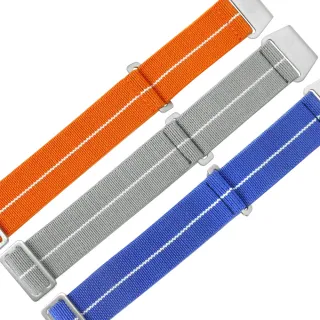 【Watchband】20mm / 各品牌通用 穿戴方便 輕便柔軟 不鏽鋼扣頭 彈性尼龍錶帶(橘/灰/藍)