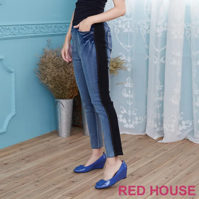 【RED HOUSE 蕾赫斯】拼接緊身牛仔褲(共2色)