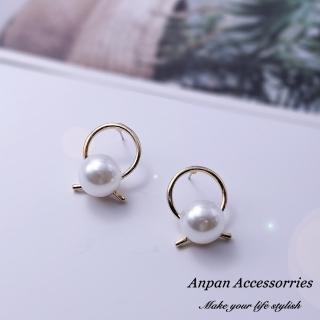 【Anpan】韓東大門INS風復古交叉珍珠耳釘式耳環