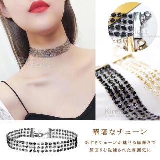 【kiret】歐美性感 choker 鏤空閃耀蕾絲亮片黑色網紗 頸鍊項圈鎖骨鏈短項鍊(脖鍊 頸圈 頸帶)