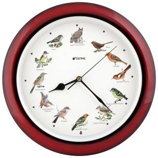 【鐘情坊 JUSTIME】紅木色小鳥音樂掛鐘(家居掛鐘 時鐘 簡約易讀 省電靜音掃描機心)