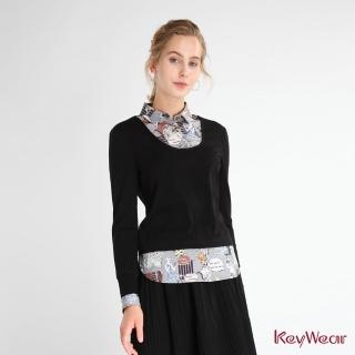 【KeyWear 奇威名品】舒適漫畫印花假兩件長袖上衣