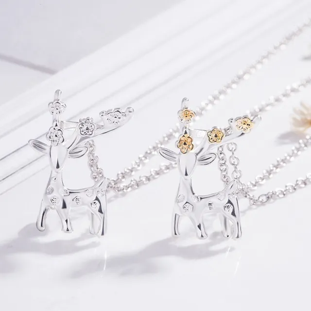 【I.Dear Jewelry】正白K-一鹿有你-精品麋鹿金色梅花造型項鍊(2色)