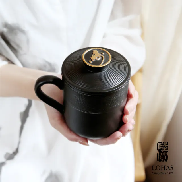 【LohasPottery 陸寶】金猴蓋杯  禪風黑(辦公室茶杯 獨享杯 泡茶杯)