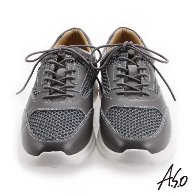 【A.S.O 阿瘦集團】活力雙核  心網布皮革拼接休閒鞋(灰色)