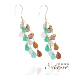 【Selene】冰種福祿壽三彩翡翠耳環(A貨翡翠 14k金)