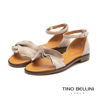 【TINO BELLINI 貝里尼】啞光絨面荷葉邊平底涼鞋TF9051(灰白)