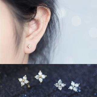 【Emi 艾迷】韓系 925銀針 花現爭妍迷你花瓣鋯石微鑲 耳環