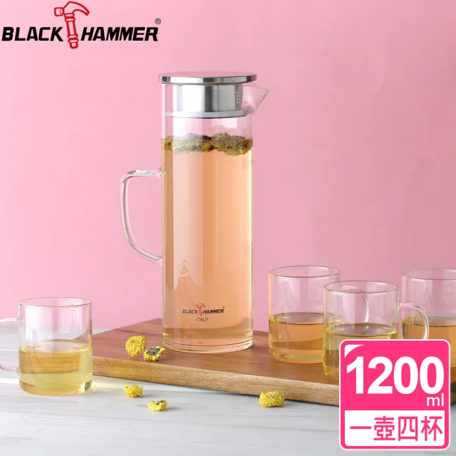 【BLACK HAMMER】極簡耐熱玻璃水壺組(1200ml+240ml*4)