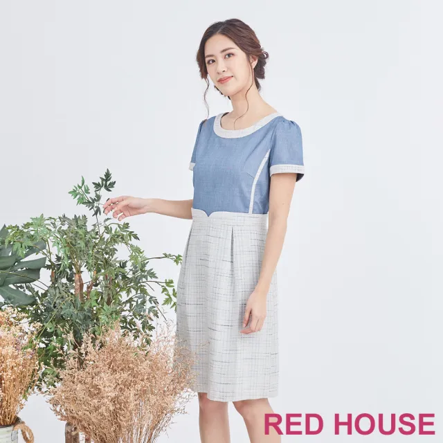 【RED HOUSE 蕾赫斯】色彩編織拼接牛仔洋裝(共二色)