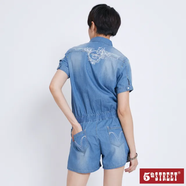 【5th STREET】女牛仔休閒連身短褲-漂淺藍
