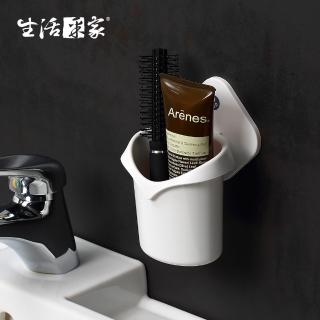 【生活採家】浴室強力無痕貼純白置物筒架(#57006)