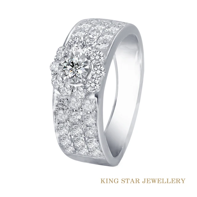 【King Star】滿天星100分鑽石14K金女款戒指(視覺效果1克拉)