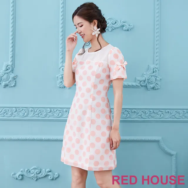 【RED HOUSE 蕾赫斯】粉嫩圓點蝴蝶結洋裝(粉色)