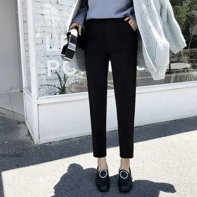 【WHATDAY】現貨-玩美衣櫃韓版高腰褶皺彈性純色西裝直筒褲S-3XL(共三色)